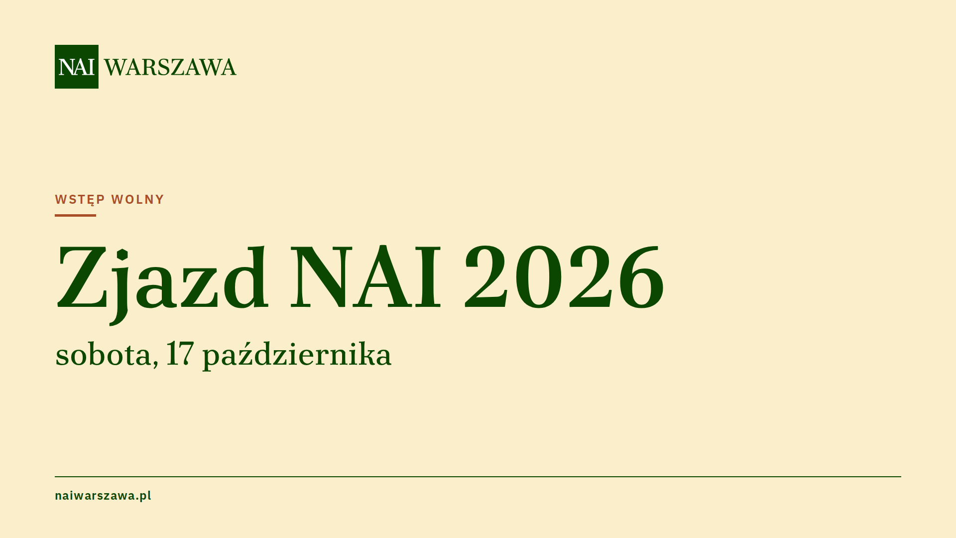 Zjazd NAI 2026 – sobota, 17 października. Wstęp wolny. naiwarszawa.pl