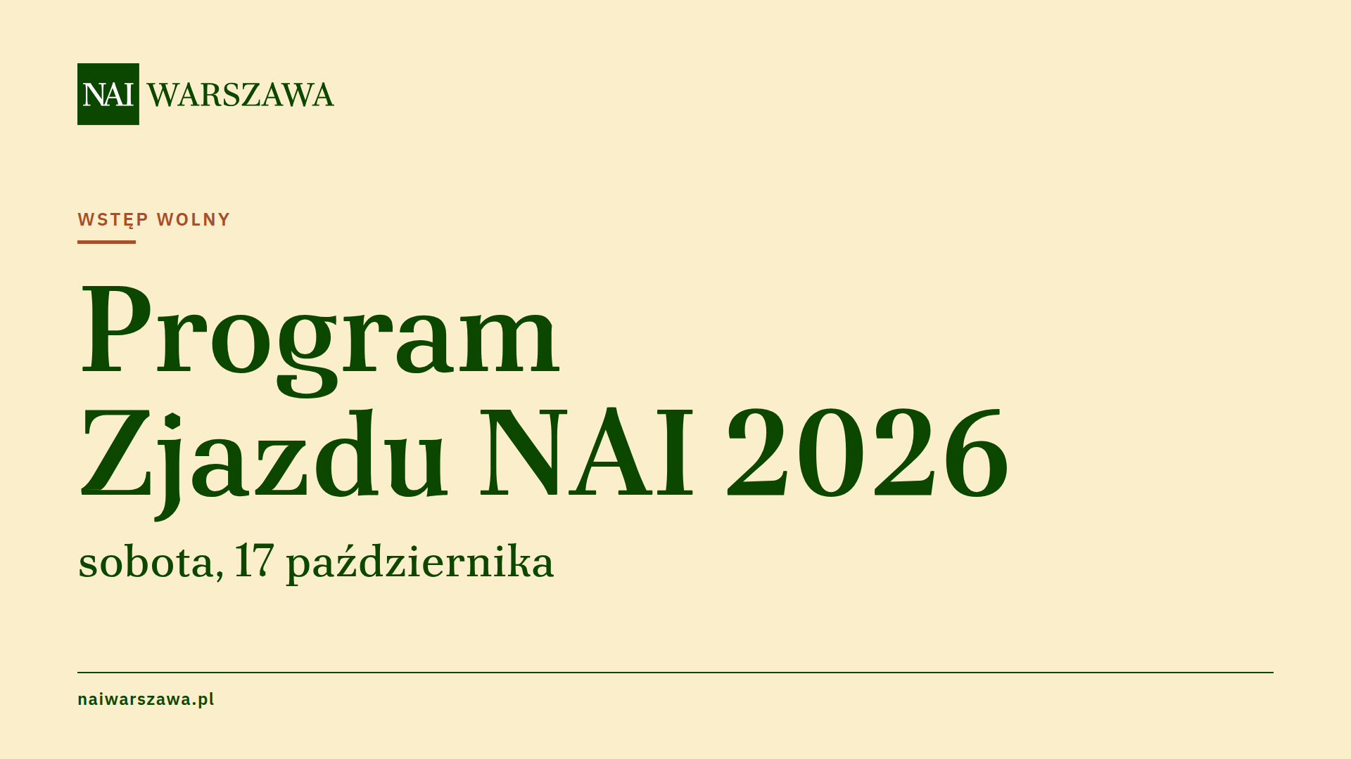 Program Zjazdu NAI 2026 – sobota, 17 października, wstęp wolny